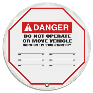 ANSI Danger Steering Wheel Message Cover: Do Not Operate Or Move Vehicle (Under Service) – Lockout/Tagout