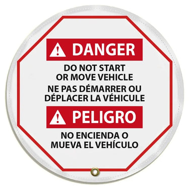 ANSI Danger Trilingual Steering Wheel Message Cover: Do Not Start or Move Vehicle – Lockout/Tagout