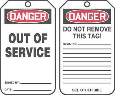 OSHA Danger Safety Tag: Out Of Service - Version B – Lockout/Tagout