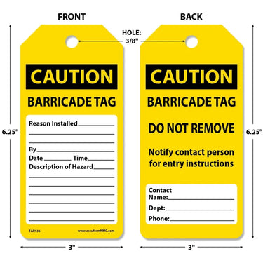 OSHA Caution Tags By-The-Roll: Barricade Tag – Lockout/Tagout