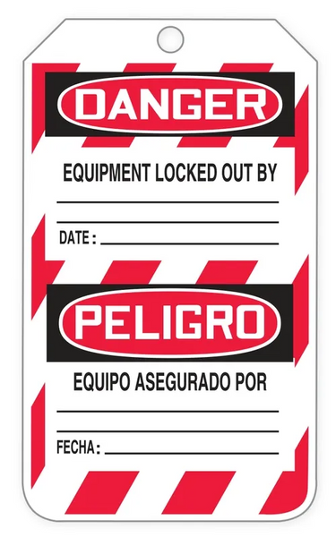 Bilingual OSHA Danger Tags By-The-Roll: This Tag & Lock To Be Removed Only By Person Shown On Back – Lockout/Tagout