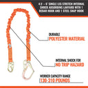 Malta Dynamics 4.5' - 6' Single Leg Stretch Internal Shock Absorbing Lanyard with 1 Rebar Hook and 1 Steel Snap Hook – Fall Protection