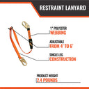 Malta Dynamics 4' - 6' Adjustable Restraint Lanyard with 2 Steel Snap Hooks – Fall Protection