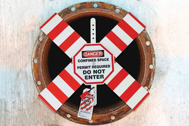 OSHA Danger Flanged Pipe Barrier Kit: Espacio - Confinado - Entrada Solo Con Permiso – Lockout/Tagout