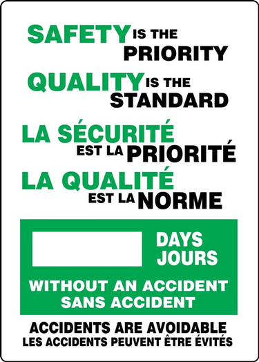Bilingual Write-a-Day Scoreboards: Safety Is the Priority - Quality Is The Standard – Lockout/Tagout