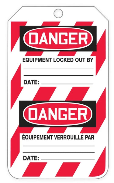 Bilingual OSHA Danger Tags By-The-Roll: This Tag & Lock To Be Removed Only By Person Shown On Back – Lockout/Tagout