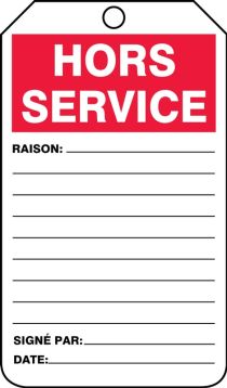 Out Of Service Tags – Lockout/Tagout