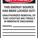 OSHA Danger Lockout Tag: Do Not Operate - Equipment Locked Out By – Lockout/Tagout