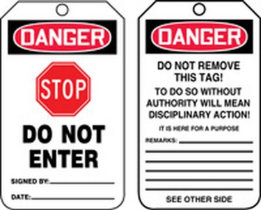 Safety Tag: Danger Stop Do Not Enter – Lockout/Tagout
