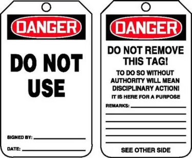 OSHA Danger Safety Tag: Do Not Use – Lockout/Tagout
