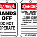 OSHA Danger Safety Tag: Hands Off - Do Not Operate – Lockout/Tagout