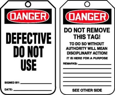 OSHA Danger Safety Tag: Defective - Do Not Use – Lockout/Tagout