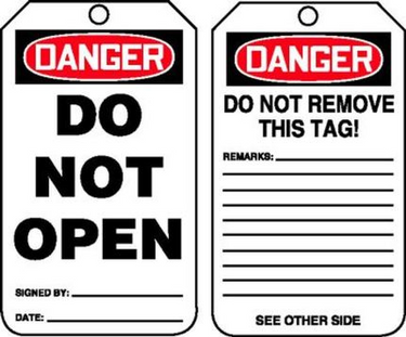 OSHA Danger Safety Tag: Do Not Open – Lockout/Tagout