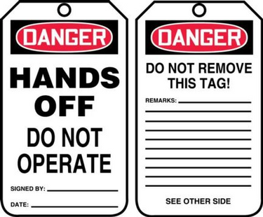 OSHA Danger Safety Tag: Hands Off - Do Not Operate – Lockout/Tagout