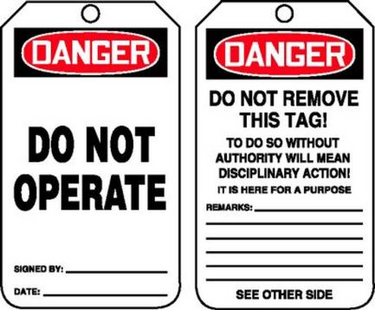 Jumbo OSHA Danger Safety Tag: Do Not Operate – Lockout/Tagout