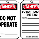 Jumbo OSHA Danger Safety Tag: Do Not Operate – Lockout/Tagout