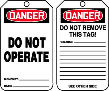 Jumbo OSHA Danger Safety Tag: Do Not Operate – Lockout/Tagout