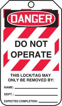OSHA Danger Lockout Tag: Do Not Operate – Lockout/Tagout
