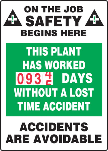 Turn-A-Day Scoreboards: This Plant Has Worked _ Days Without A Lost Time Accident – Signs & Labels