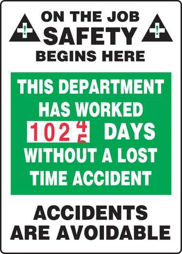 Turn-A-Day Scoreboards: This Department Has Worked _ Days Without A Lost Time Accident – Signs & Labels
