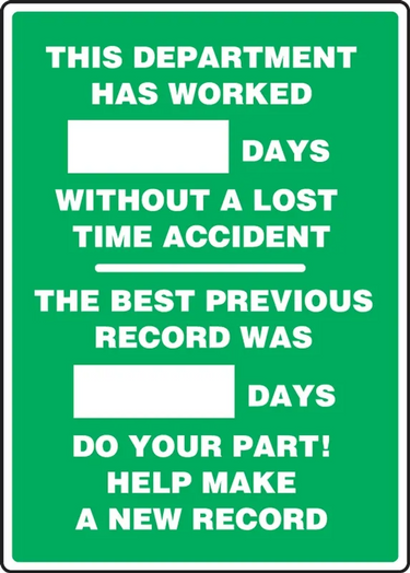 Write-A-Day Scoreboards: This Department Has Worked _ Days Without A Lost Time Accident - Previous Record – Lockout/Tagout