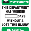 Write-A-Day Scoreboards: Safety Starts With You - This Department Has Worked _ Days Without A Lost Time Injury - Be Alert Accidents Hurt – Lockout/Tagout