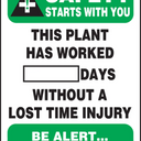 Write-A-Day Scoreboards: Safety Starts With You - This Plant Has Worked _ Days Without A Lost Time Accident - Be Alert Accidents Hurt – Lockout/Tagout