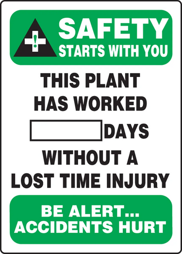 Write-A-Day Scoreboards: Safety Starts With You - This Plant Has Worked _ Days Without A Lost Time Accident - Be Alert Accidents Hurt – Lockout/Tagout