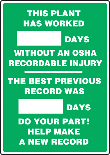 Write-A-Day Scoreboards: This Plant Has Worked _ Days Without An OSHA Recordable Injury - Previous Record – Lockout/Tagout