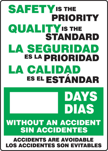 Bilingual Write-a-Day Scoreboards: Safety Is the Priority - Quality Is The Standard – Lockout/Tagout