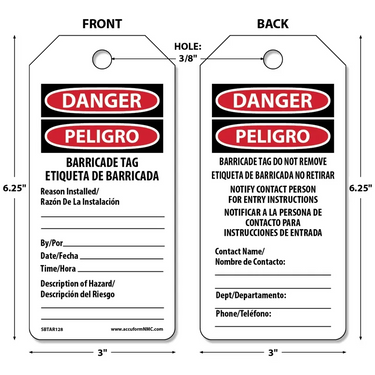 Tags By-The-Roll: Danger/Peligro Barricade Tag – Lockout/Tagout