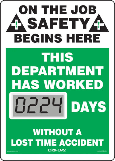 Electronic Scoreboards: On The Job Safety Begins Here - This Department Has Worked _ Days Without A Lost Time Accident – Signs & Labels