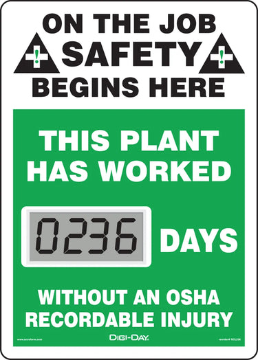Electronic Scoreboards: This Plant Has Worked _ Days Without an OSHA Recordable Accident – Signs & Labels