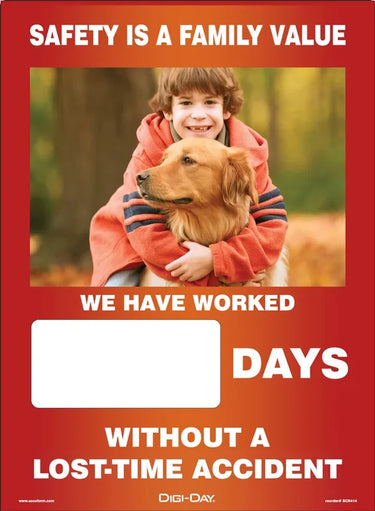 Magnetic Faces: Safety Is A Family Value (Autumn Theme) - We Have Worked _ Days Without A Lost Time Accident – Signs & Labels