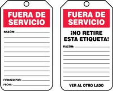 Out Of Service Tags – Lockout/Tagout