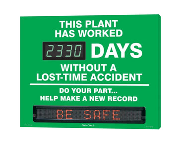 Moving Message Scoreboard Sign: This Plant Has Worked _Days Without A Lost-Time Accident - Do Your Part...Help Make A New Record – Signs & Labels