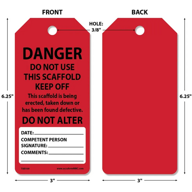 Danger Tags By-The-Roll: Do Not Use This Scaffold Keep Off – Lockout/Tagout