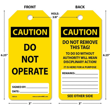 OSHA Caution Tags By-The-Roll: Do Not Operate – Lockout/Tagout