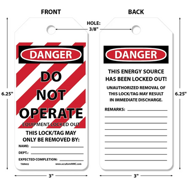 OSHA Danger Tags By-The-Roll: Do Not Operate (Equipment Locked Out) – Lockout/Tagout
