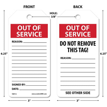 Safety Tags By-The-Roll: Out Of Service – Lockout/Tagout