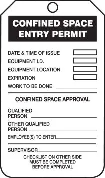 Confined Space Status Safety Tag: Confined Space Entry Permit - Black – Lockout/Tagout