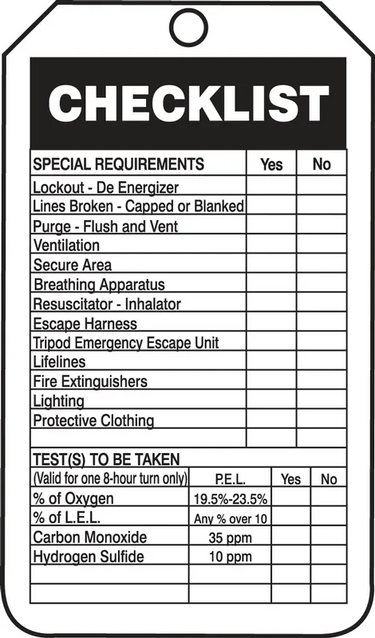 Confined Space Status Safety Tag: Confined Space Entry Permit - Black – Lockout/Tagout