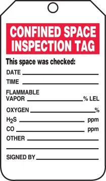 Confined Space Status Safety Tag: Confined Space Inspection Tag – Lockout/Tagout