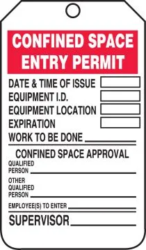 Confined Space Status Safety Tag: Confined Space Entry Permit - Red – Lockout/Tagout