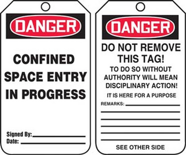 OSHA Danger Safety Tag: Confined Space Entry In Progress – Lockout/Tagout