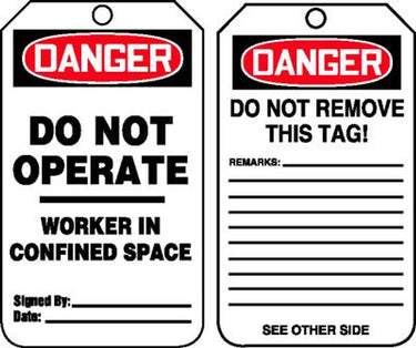 OSHA Danger Safety Tag: Do Not Operate/Worker In Confined Space – Lockout/Tagout