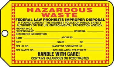 Safety Tag: Hazardous Waste - Handle With Care – Lockout/Tagout