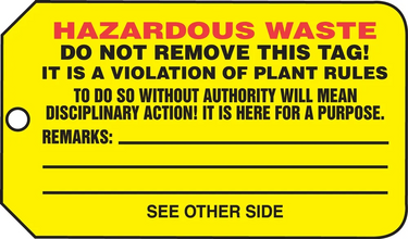 Safety Tag: Hazardous Waste - Handle With Care – Lockout/Tagout