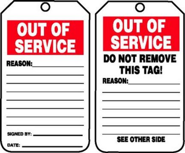 Out Of Service Tags – Lockout/Tagout