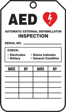 Jumbo AED Status Safety Tag: Automatic External Defibrillator Inspection – Lockout/Tagout